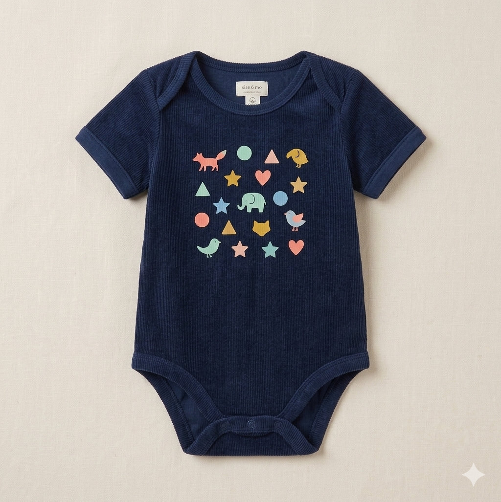 Body en Coton Bleu Marine à Motifs Ludiques