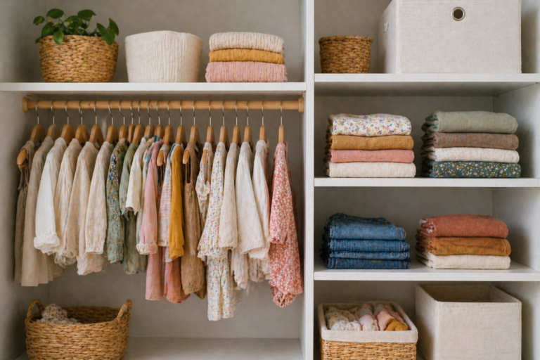trier les vêtements d’enfants placard organisé
