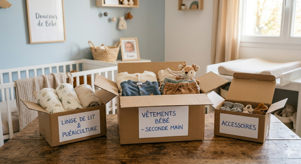 fonctionnement seconde main enfants cartons tri vêtements